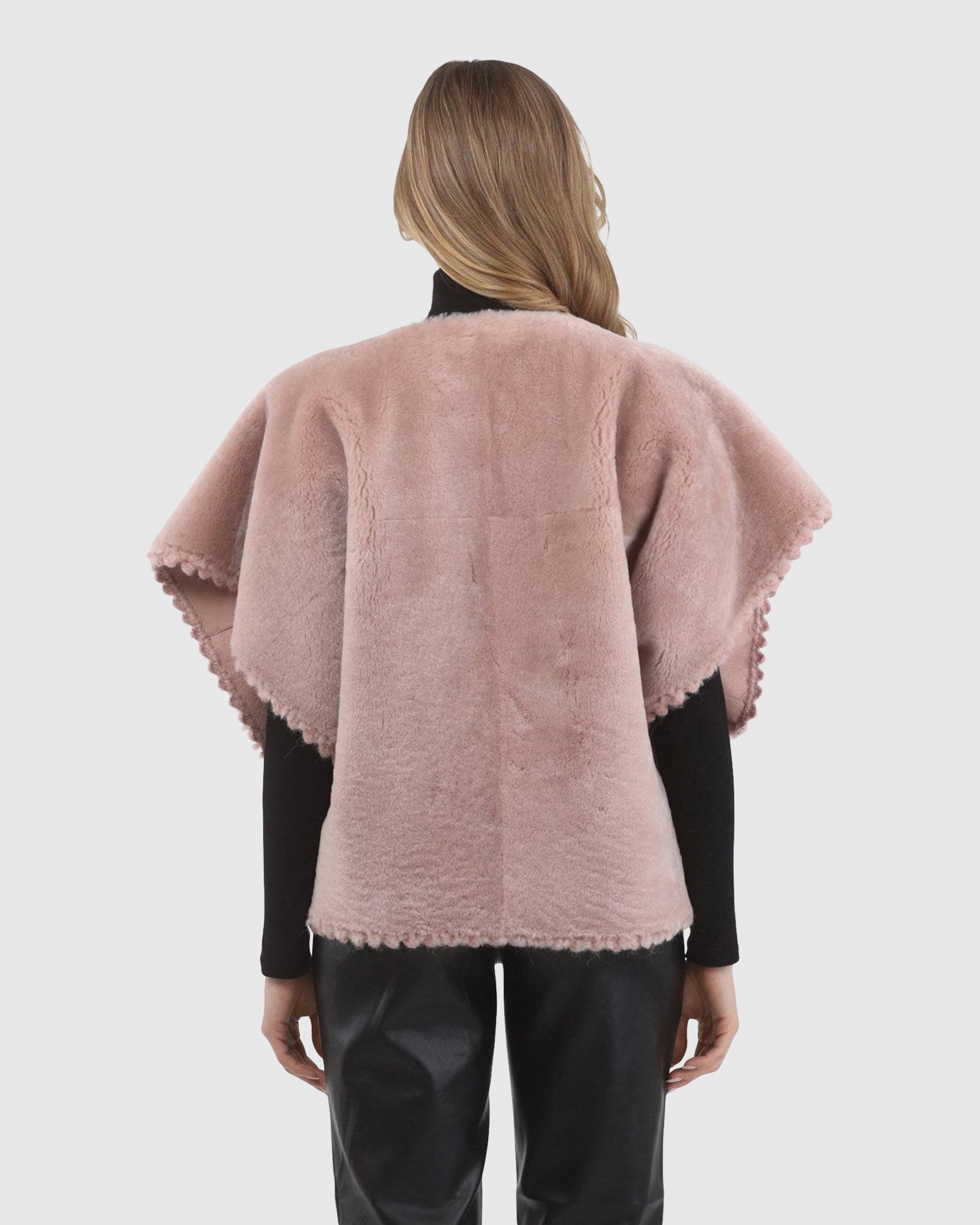 Reversible Select Shearling Lamb Collarless Jacket With Embroidered Trim | Blush/Blush