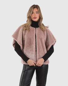 Reversible Select Shearling Lamb Collarless Jacket With Embroidered Trim | Blush/Blush