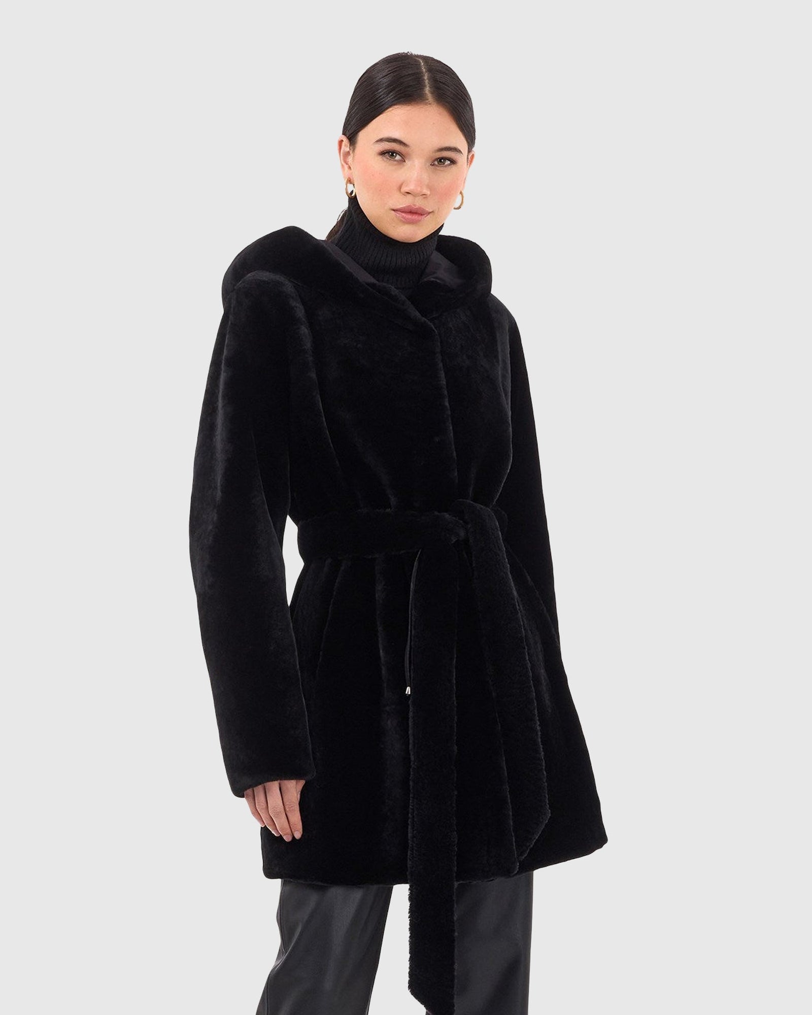 Reversible Select Shearling Lamb Hooded Stroller | Black/Black