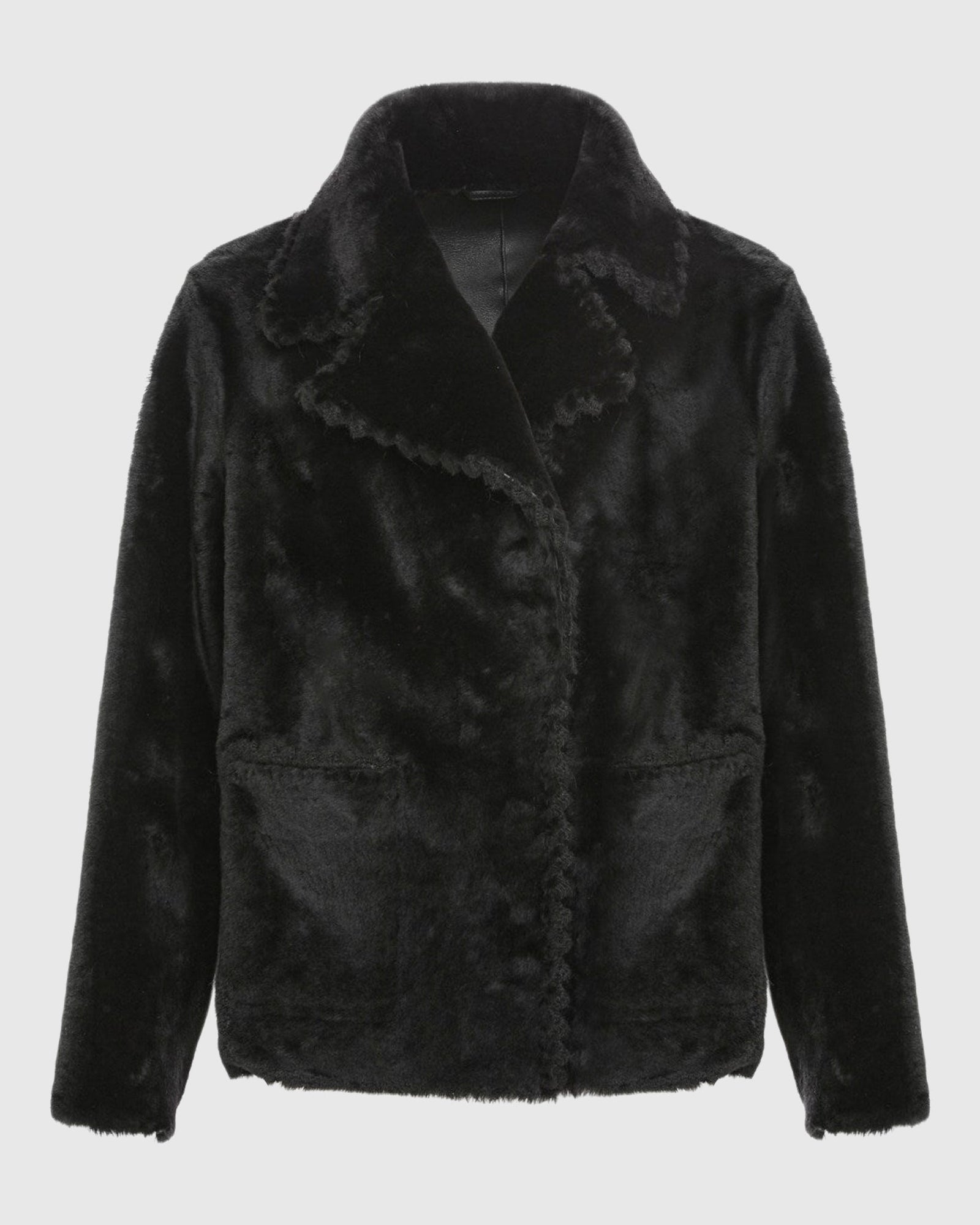 Reversible Select Shearling Lamb Jacket With Embroidered Trim | Black/Black