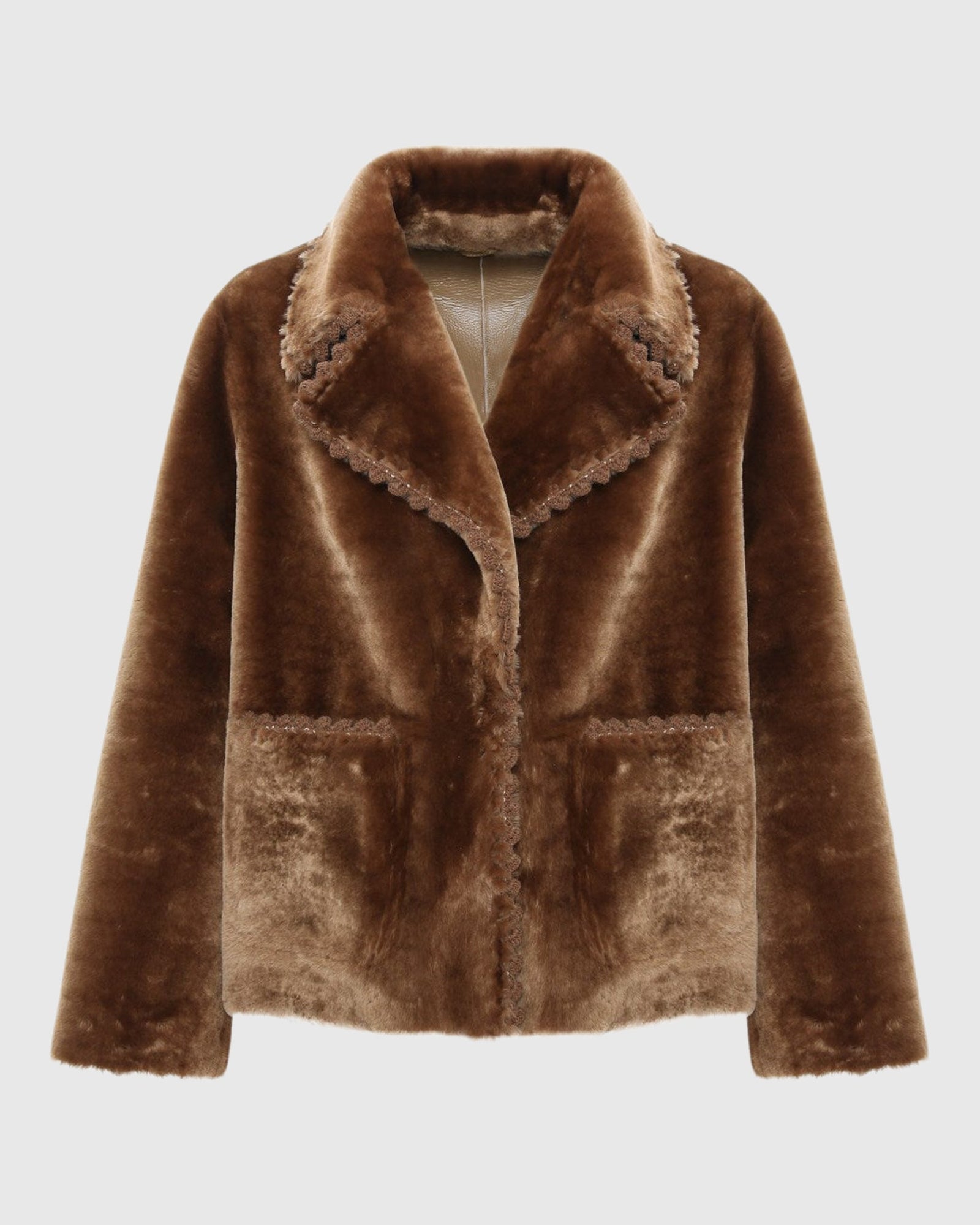 Reversible Select Shearling Lamb Jacket With Embroidered Trim | Camel/Camel