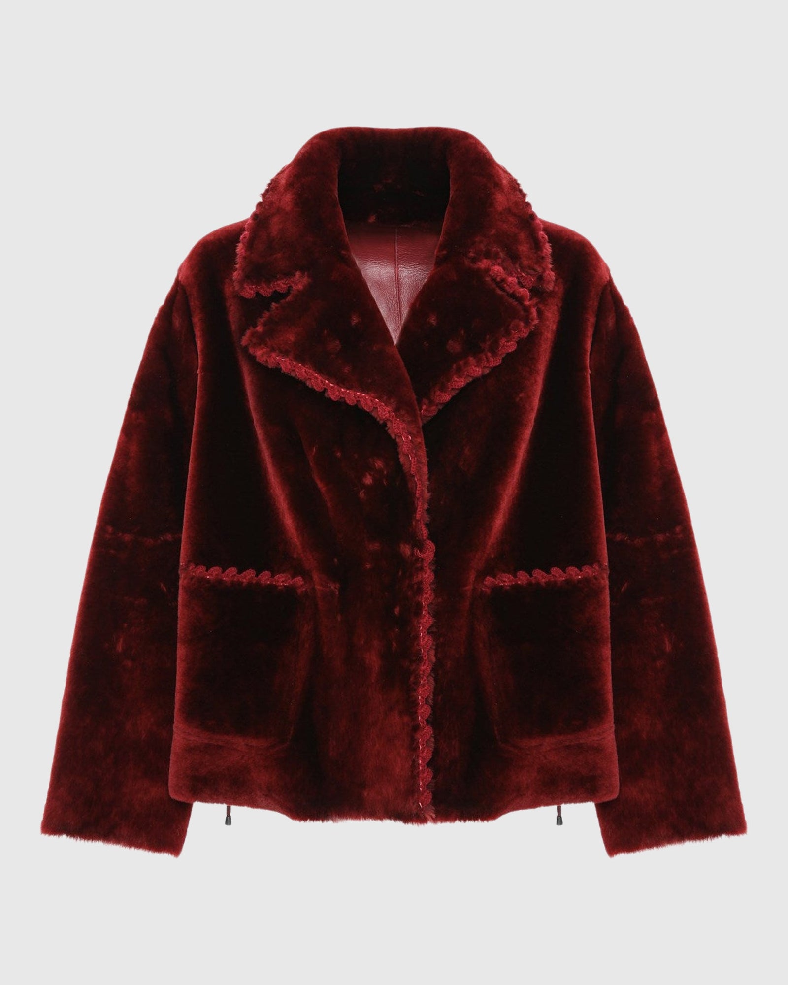 Reversible Select Shearling Lamb Jacket With Embroidered Trim | Wine/Wine