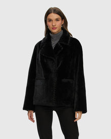 Reversible Select Shearling Lamb Jacket With Embroidered Trim | Black/Black