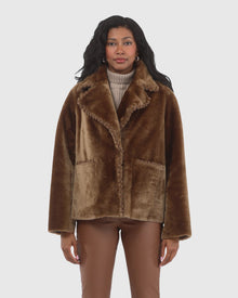 Reversible Select Shearling Lamb Jacket With Embroidered Trim | Camel/Camel