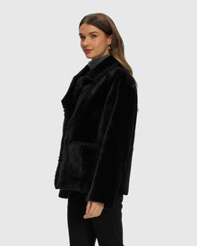 Reversible Select Shearling Lamb Jacket With Embroidered Trim | Black/Black