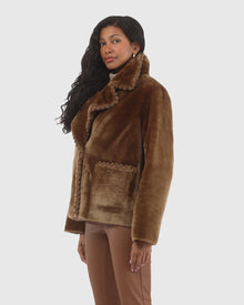 Reversible Select Shearling Lamb Jacket With Embroidered Trim | Camel/Camel