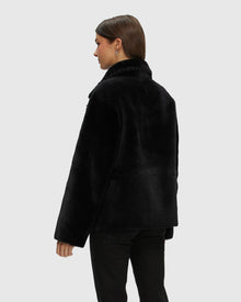 Reversible Select Shearling Lamb Jacket With Embroidered Trim | Black/Black