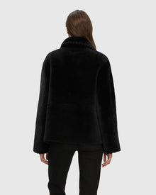 Reversible Select Shearling Lamb Jacket With Embroidered Trim | Black/Black