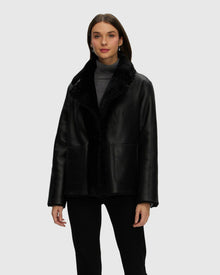 Reversible Select Shearling Lamb Jacket With Embroidered Trim | Black/Black