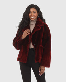 Reversible Select Shearling Lamb Jacket With Embroidered Trim | Wine/Wine