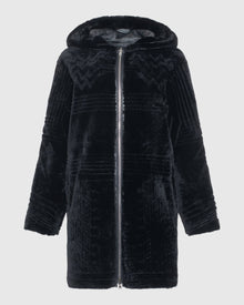 Reversible Select Shearling Lamb Parka With Grooved Pattern | Black