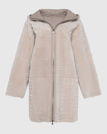 Reversible Select Shearling Lamb Parka With Grooved Pattern | Beige