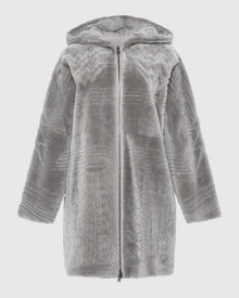 Reversible Select Shearling Lamb Parka With Grooved Pattern | Light Gray