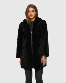 Reversible Select Shearling Lamb Parka With Grooved Pattern | Black