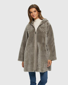 Reversible Select Shearling Lamb Parka With Grooved Pattern | Light Gray