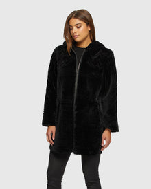 Reversible Select Shearling Lamb Parka With Grooved Pattern | Black