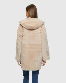 Reversible Select Shearling Lamb Parka With Grooved Pattern | Beige