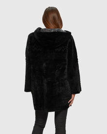 Reversible Select Shearling Lamb Parka With Grooved Pattern | Black