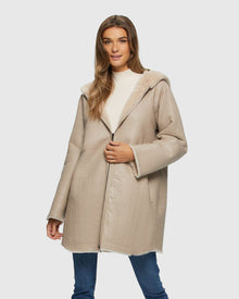Reversible Select Shearling Lamb Parka With Grooved Pattern | Beige