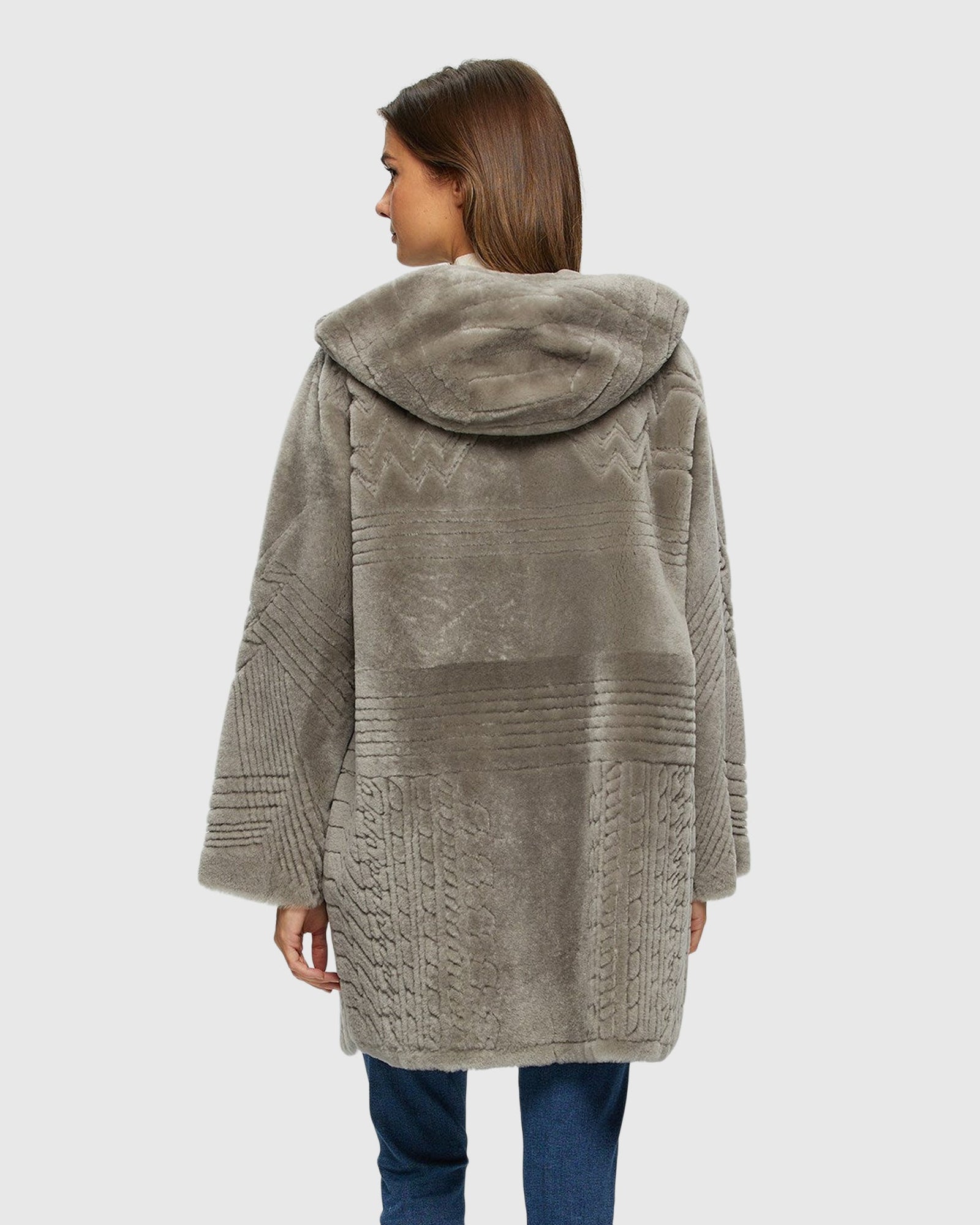 Reversible Select Shearling Lamb Parka With Grooved Pattern | Light Gray
