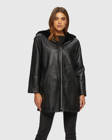 Reversible Select Shearling Lamb Parka With Grooved Pattern | Black