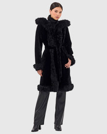 Reversible Select Shearling Lamb Parka With Long Hair Merino Trim And Belt | Black/Black