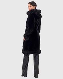 Reversible Select Shearling Lamb Parka With Long Hair Merino Trim And Belt | Black/Black