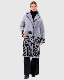 Reversible Select Shearling Lamb Short Coat With Floral Embroidery | Periwinkle/Black Floral