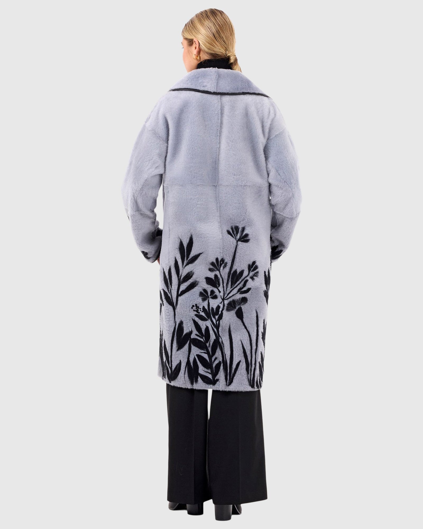 Reversible Select Shearling Lamb Short Coat With Floral Embroidery | Periwinkle/Black Floral