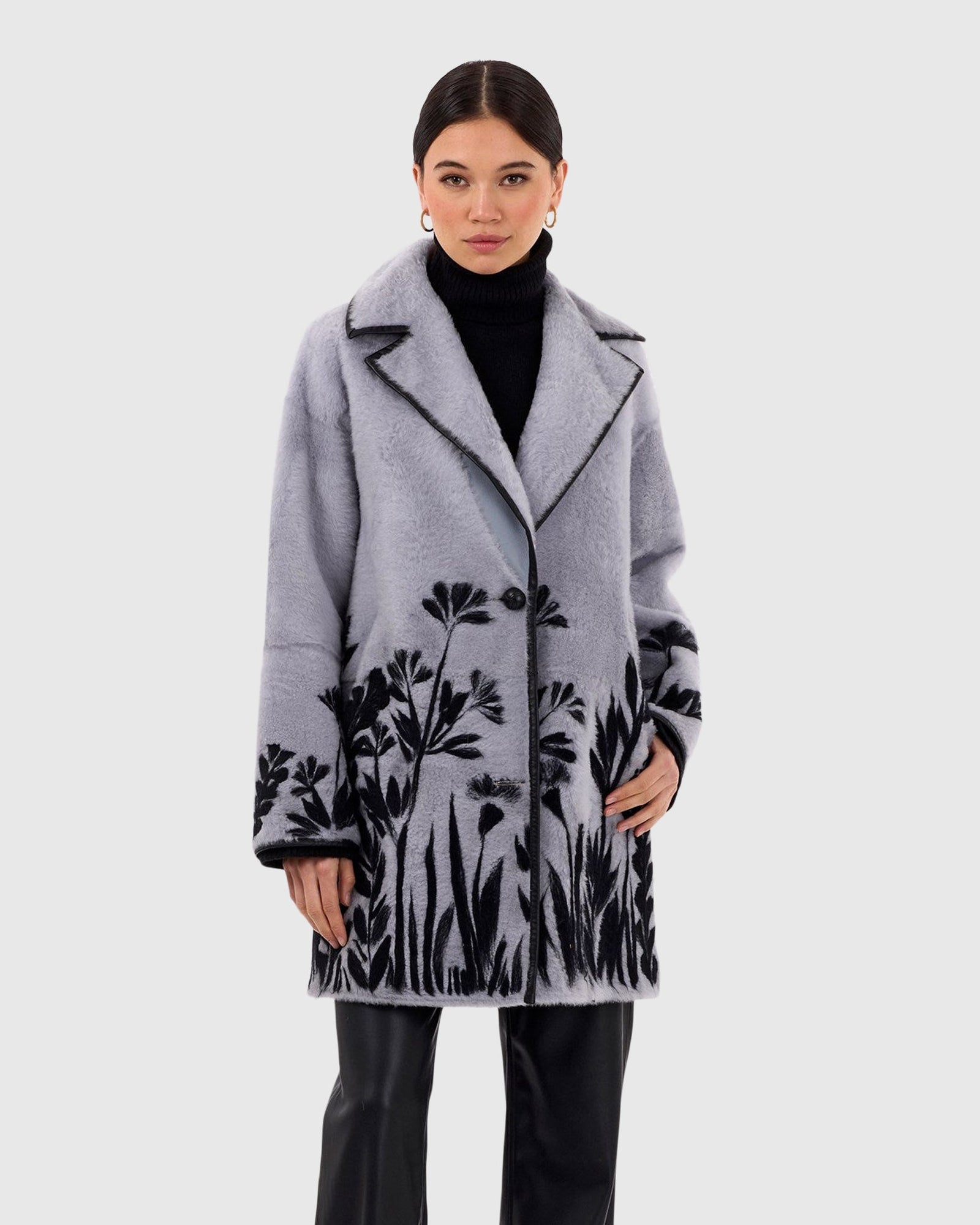 Reversible Select Shearling Lamb Stroller With Floral Embroidery | Periwinkle/Black Floral