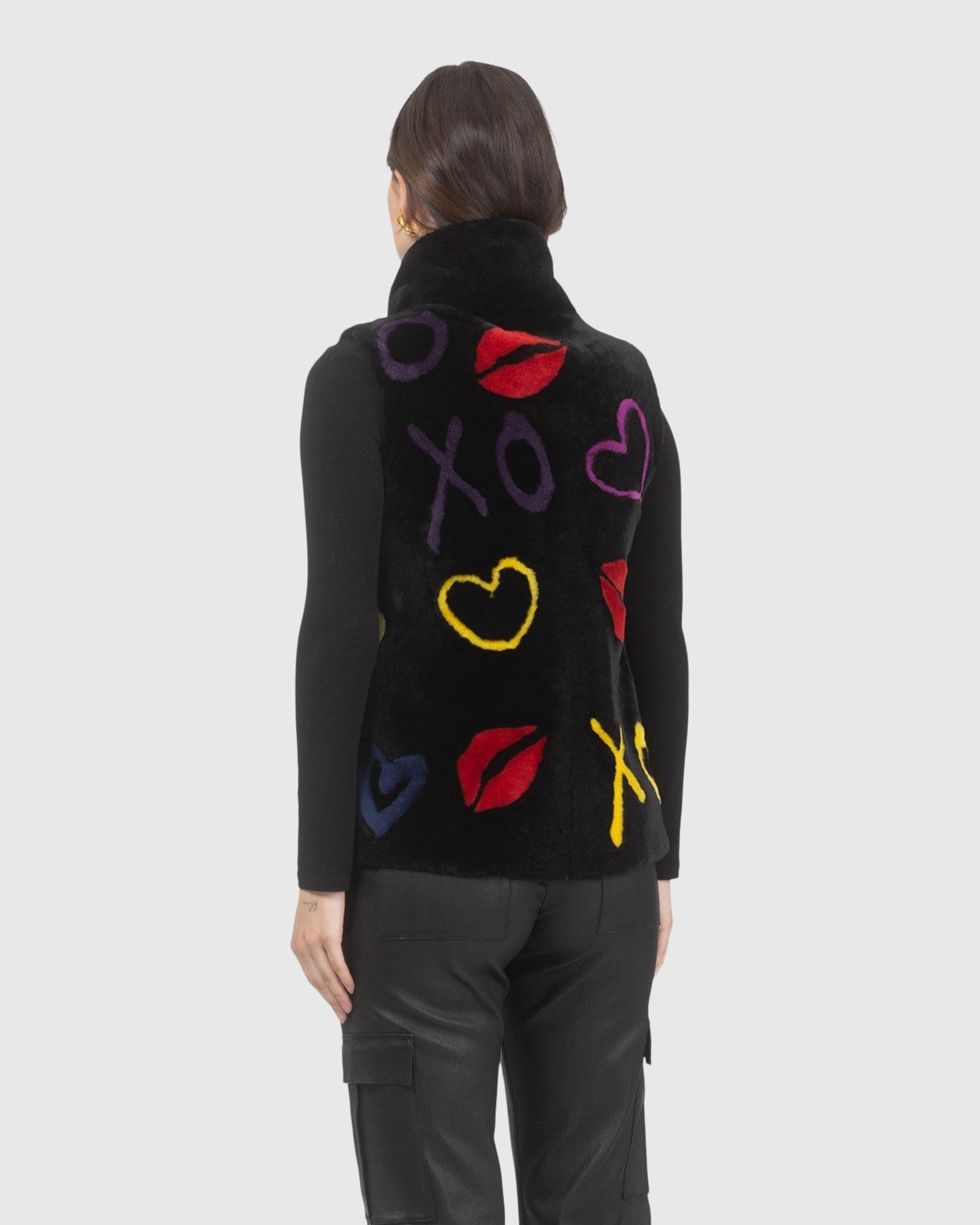 Reversible Select Shearling Lamb Vest | Black/Xo Multi