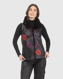 Reversible Select Shearling Lamb Vest | Black/Xo Multi