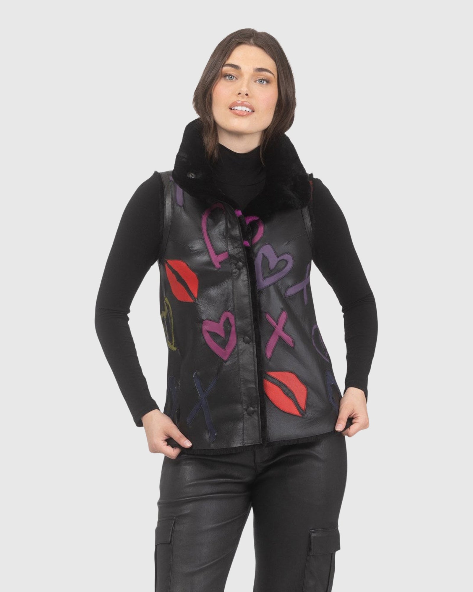 Reversible Select Shearling Lamb Vest | Black/Xo Multi