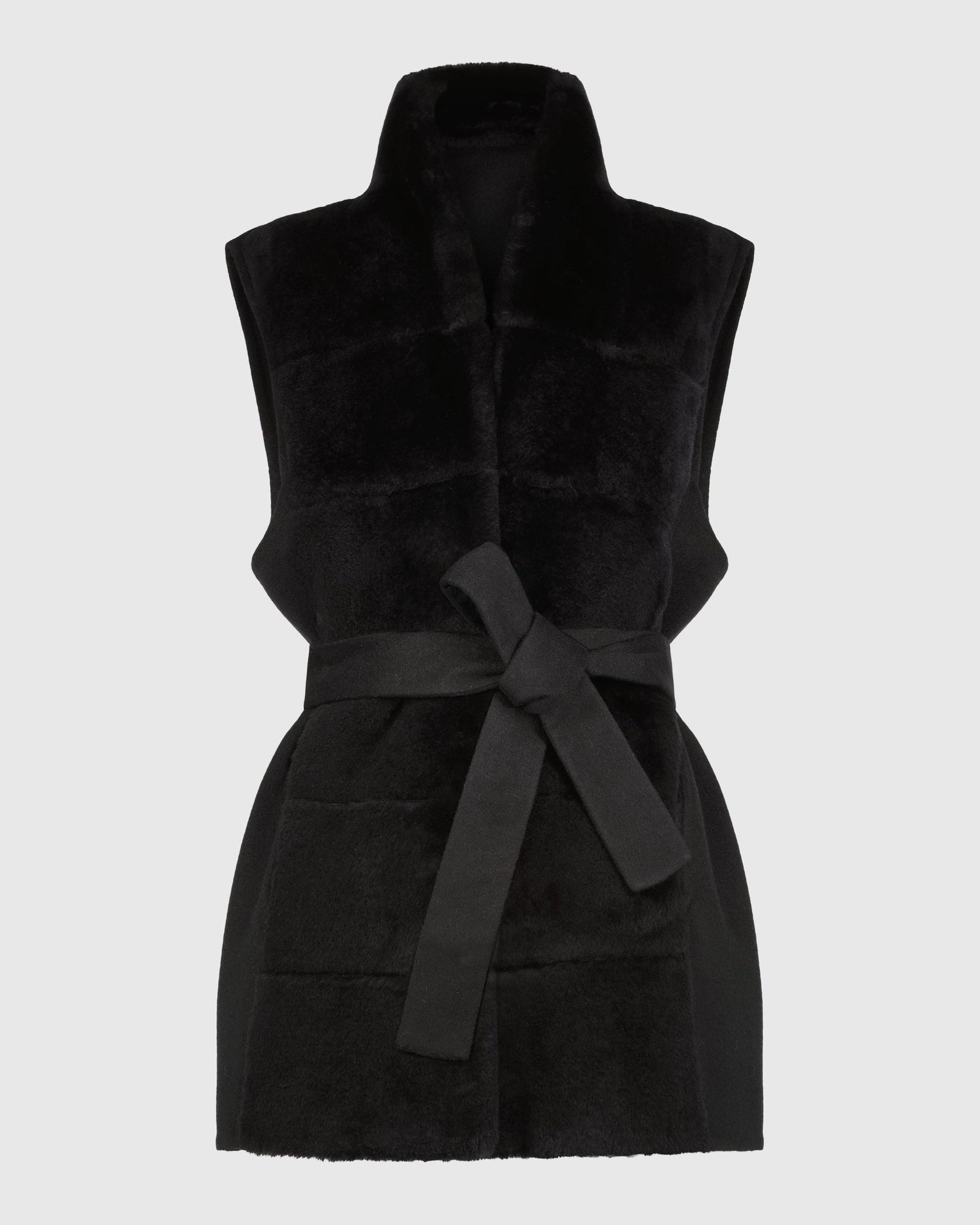 Reversible Select Shearling Lamb Vest with Cashmere & Wool Back and Belt | Black