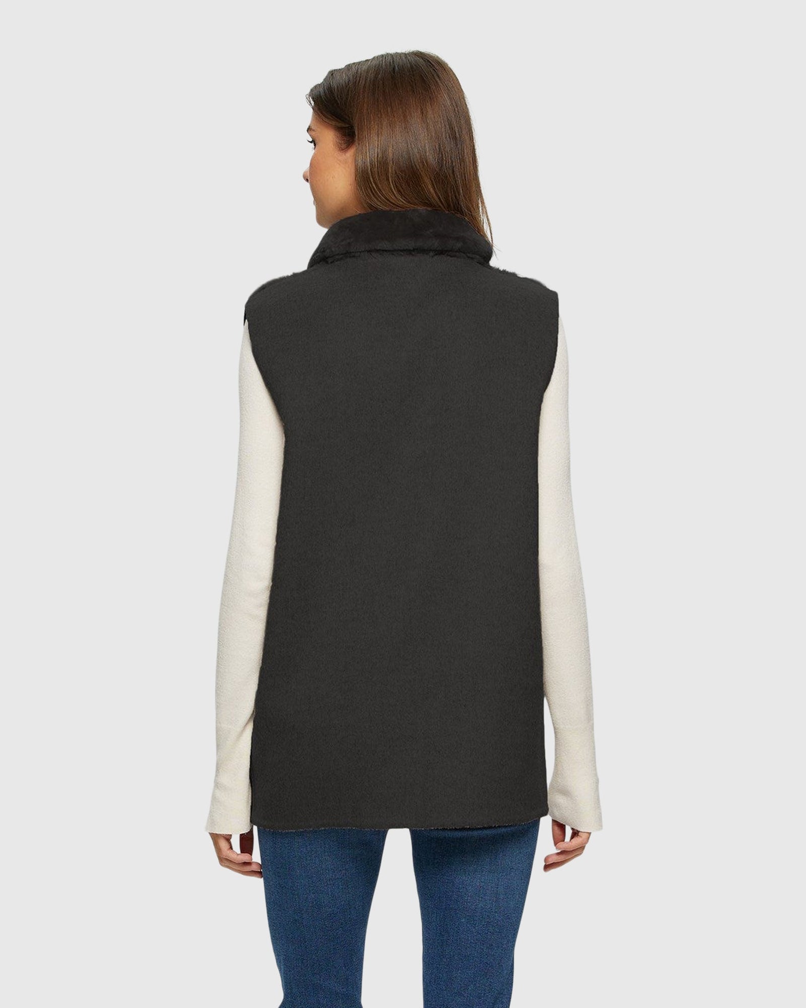 Reversible Select Shearling Lamb Vest with Cashmere & Wool Back and Belt | Black