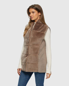 Reversible Select Shearling Lamb Vest with Cashmere & Wool Back and Belt | Taupe