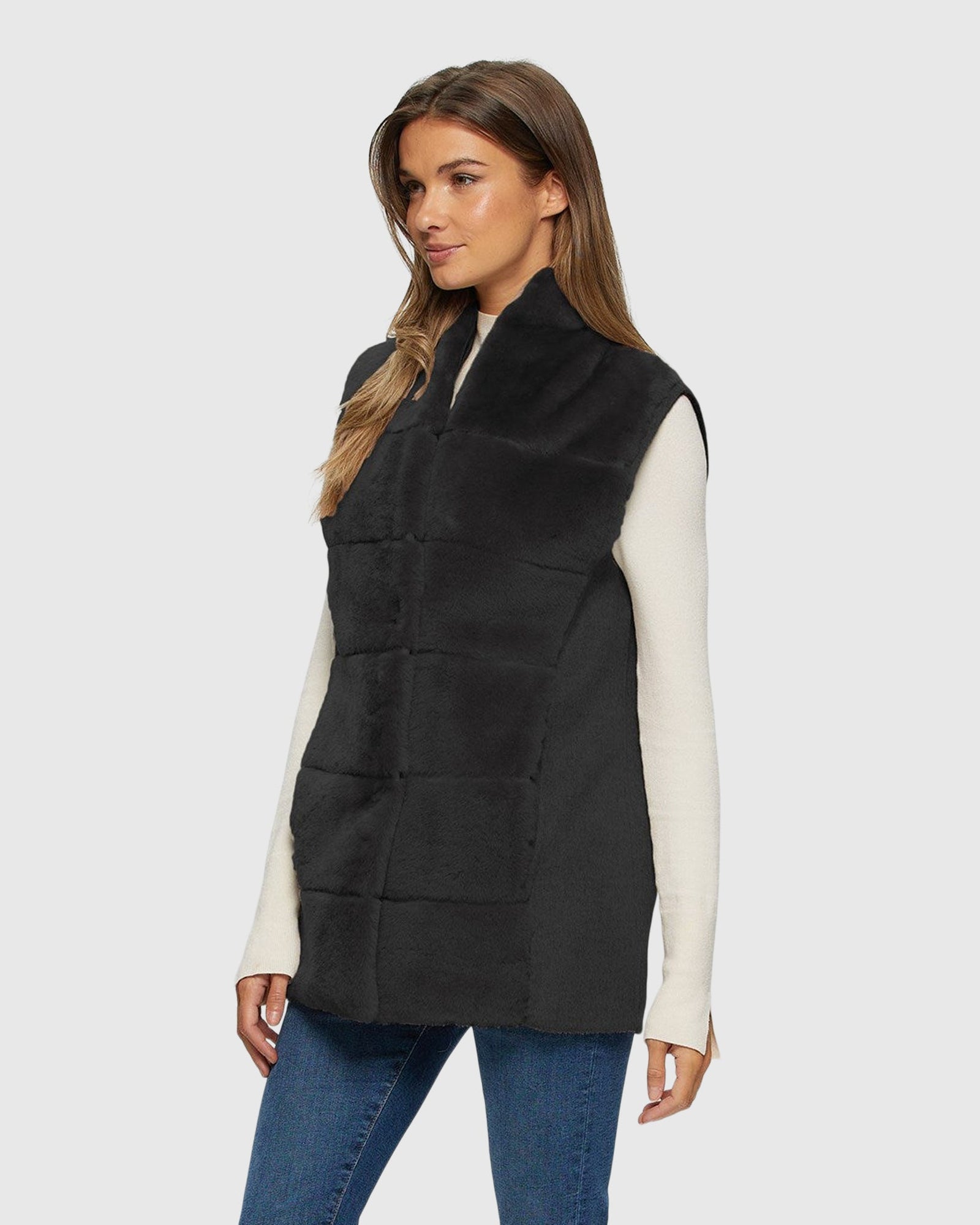 Reversible Select Shearling Lamb Vest with Cashmere & Wool Back and Belt | Black