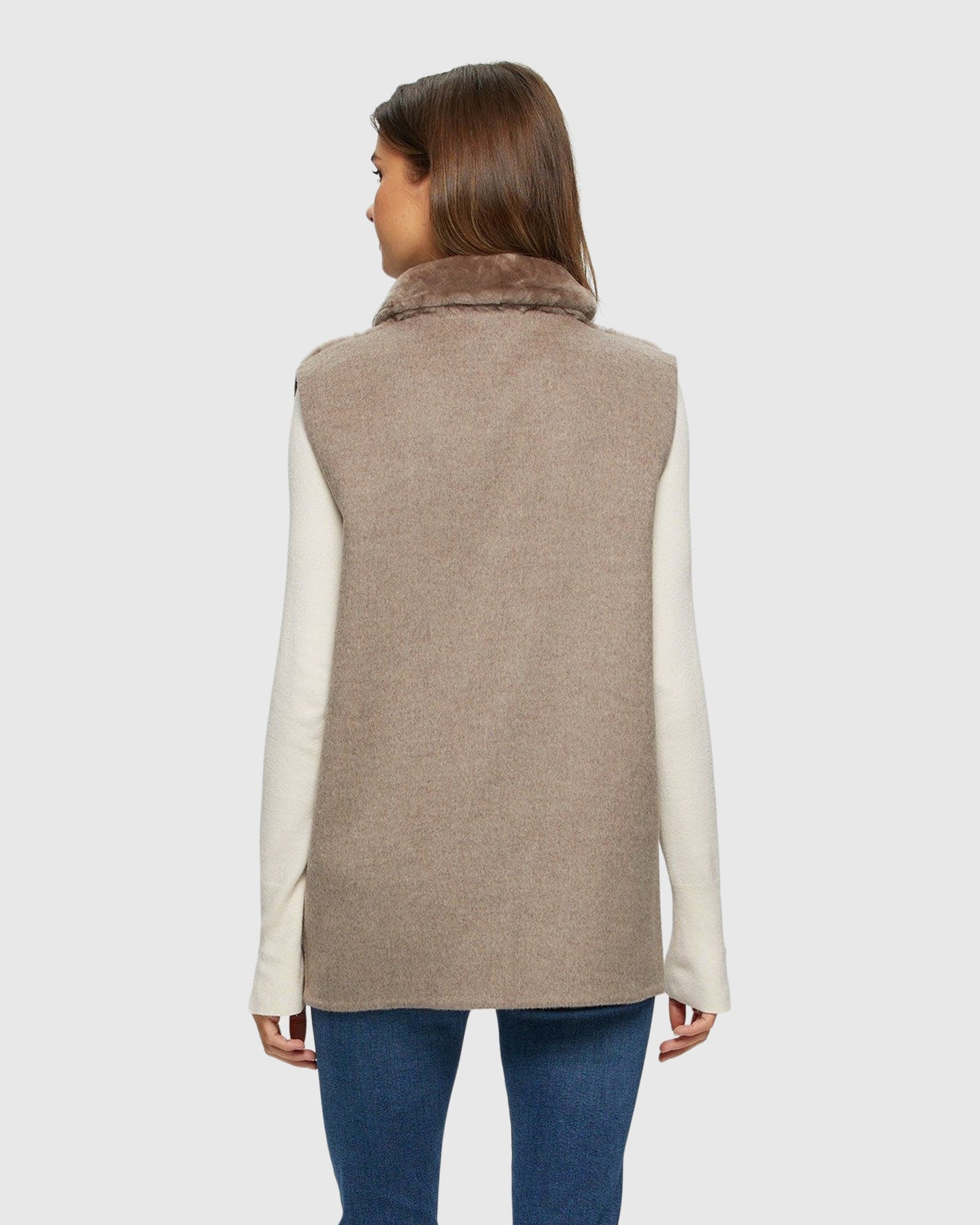 Reversible Select Shearling Lamb Vest with Cashmere & Wool Back and Belt | Taupe