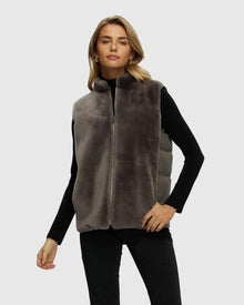 Reversible Select Shearling Lamb Vest With Loro Piana Cashmere & Wool Quilted Down Back | Gray/Gray