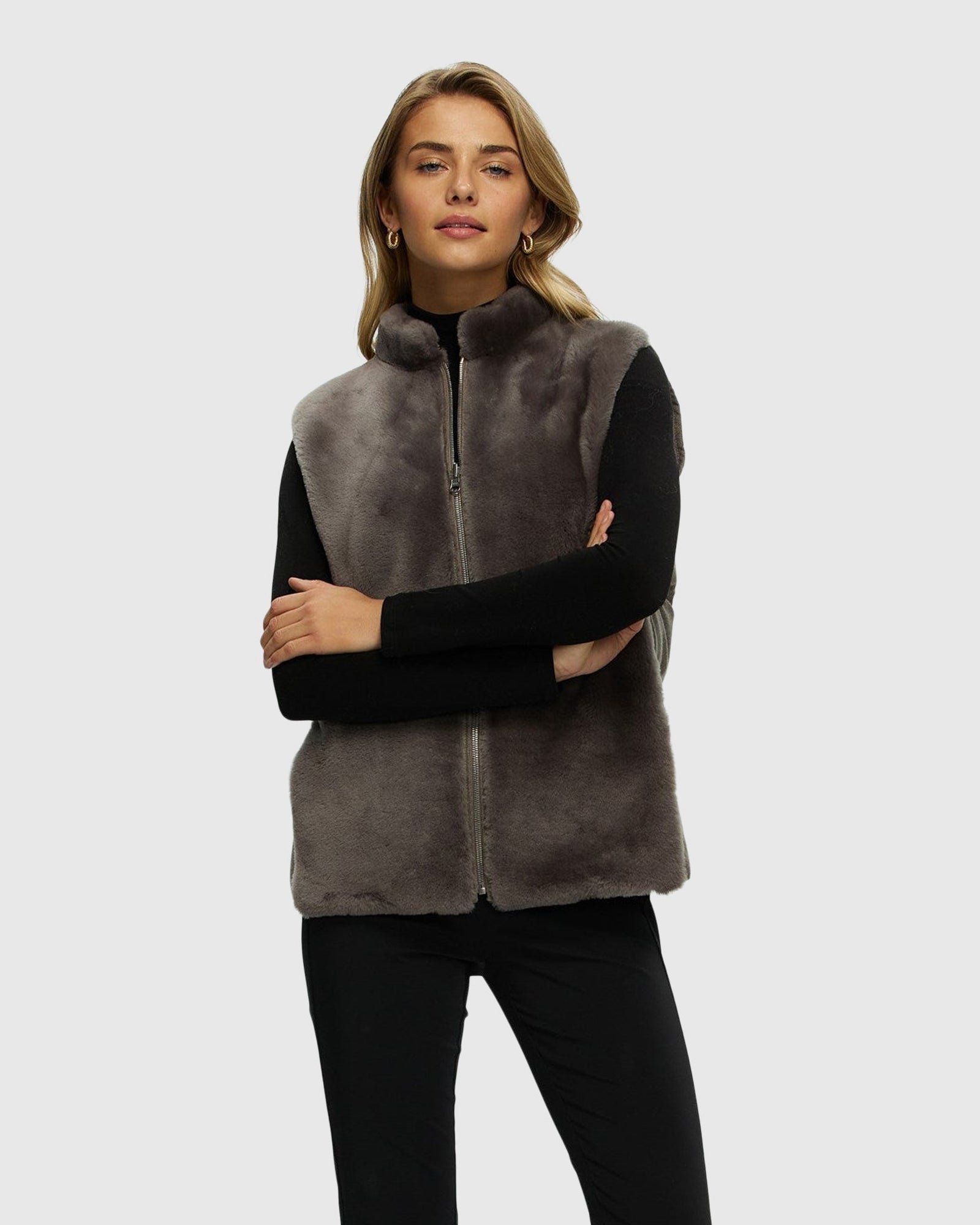 Reversible Select Shearling Lamb Vest With Loro Piana Cashmere & Wool Quilted Down Back | Gray/Gray