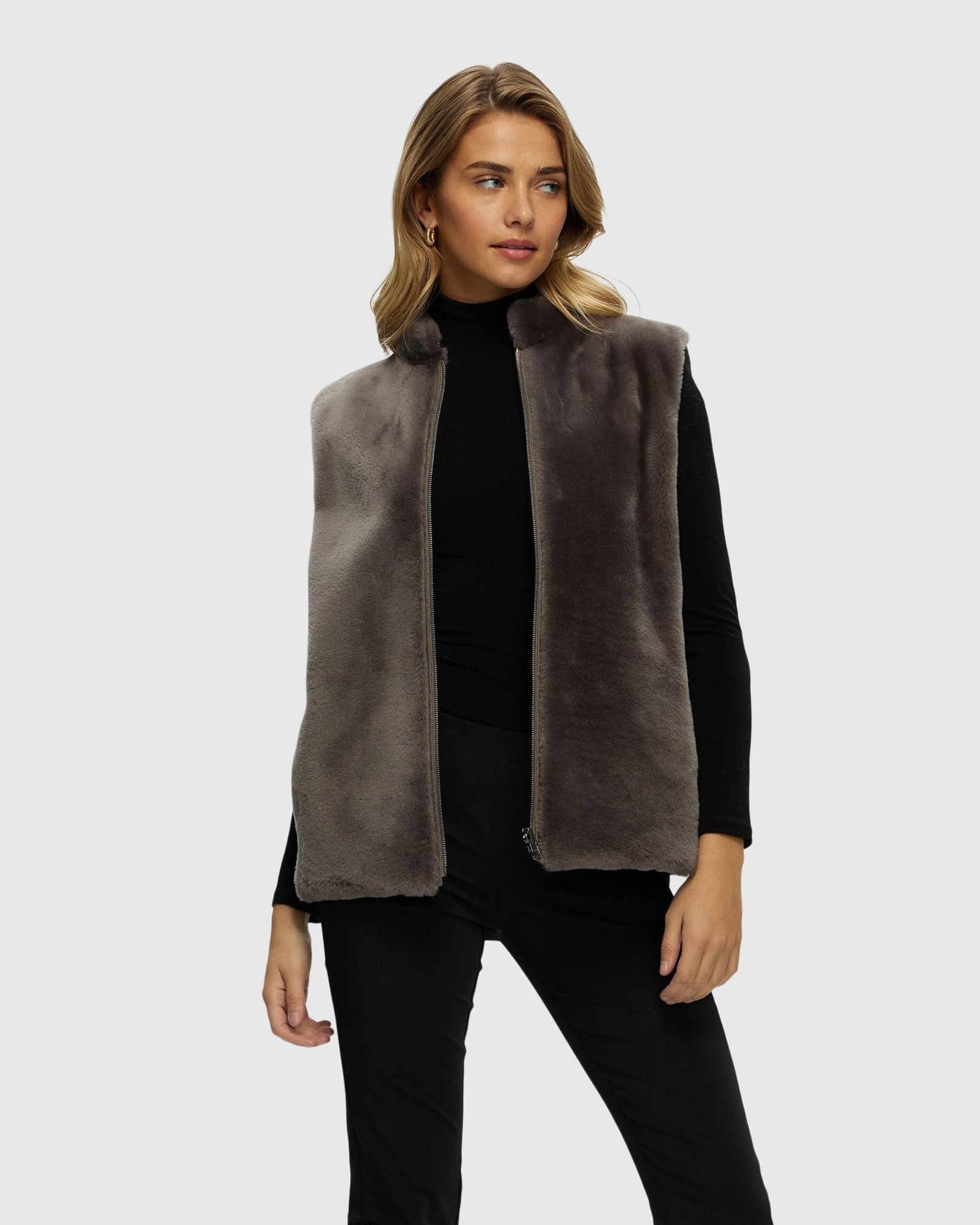 Reversible Select Shearling Lamb Vest With Loro Piana Cashmere & Wool Quilted Down Back | Gray/Gray