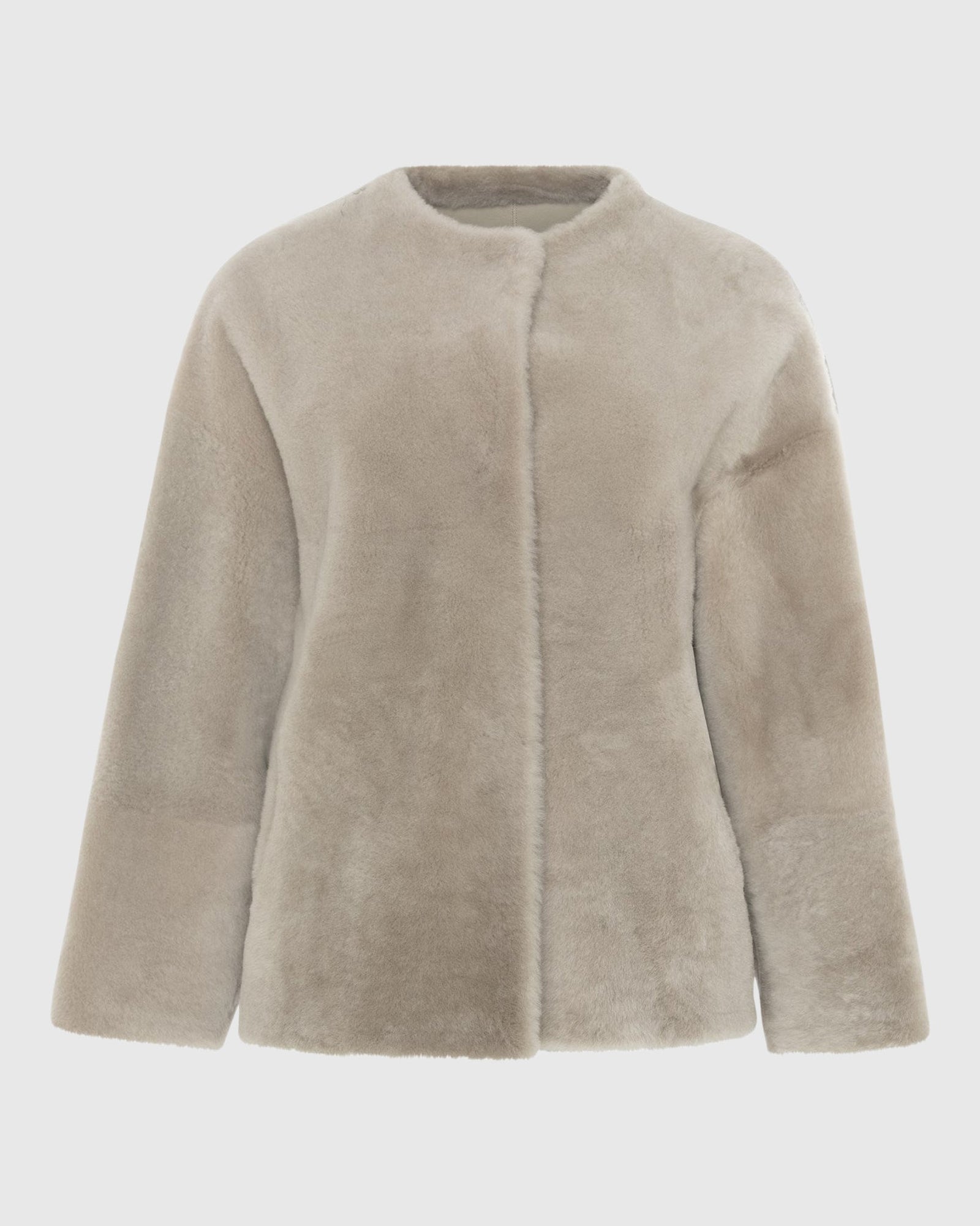 Reversible Shearling Lamb Collarless Jacket | Beige