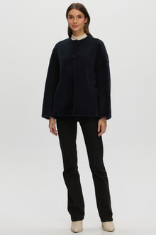 Reversible Shearling Lamb Collarless Jacket | Women | Navy