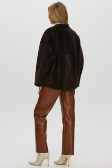 Reversible Shearling Lamb Collarless Jacket | Women | Dark Brown