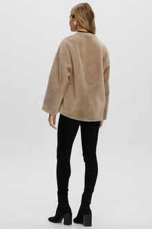 Reversible Shearling Lamb Collarless Jacket | Women | Beige