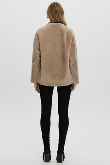 Reversible Shearling Lamb Collarless Jacket | Women | Beige