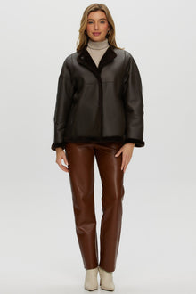 Reversible Shearling Lamb Collarless Jacket | Women | Dark Brown