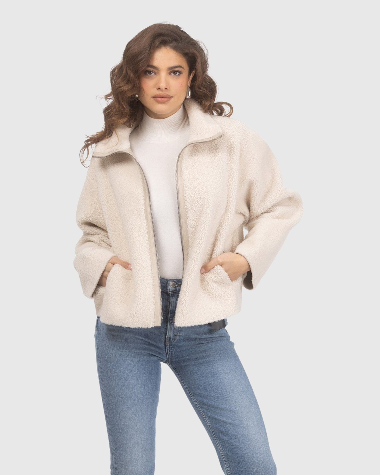 Reversible Shearling Lamb Jacket | Beige/Beige