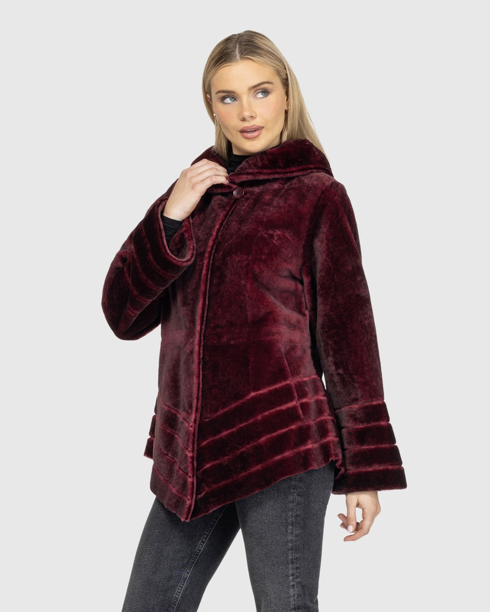 Reversible Shearling Lamb Jacket | Burgundy Tipped