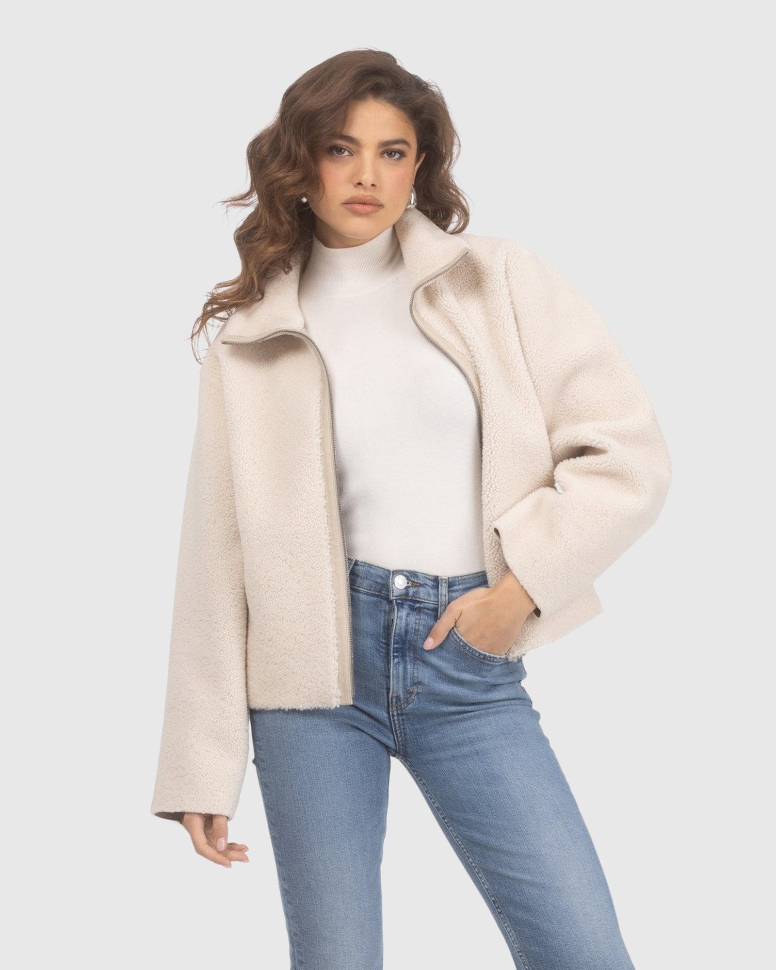 Reversible Shearling Lamb Jacket | Beige/Beige